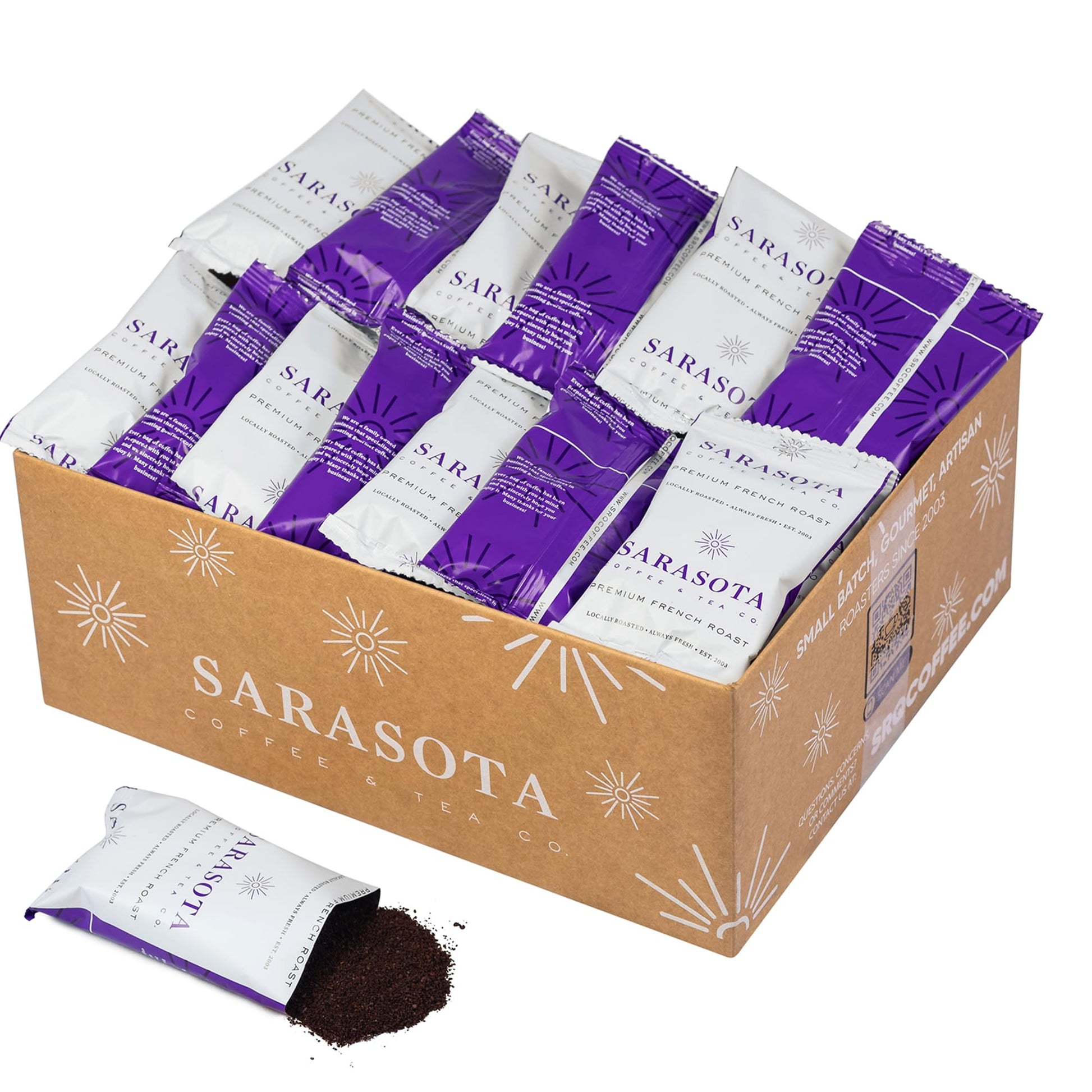 SARASOTA COFFEE European Dark Roast Pre Ground Coffee Packets, 1.5 oz Bags, Pack of 42