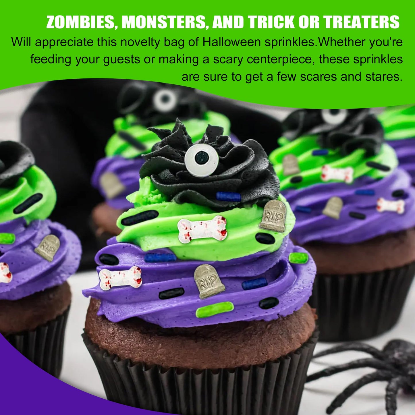 Sprinkle Me This Halloween Themed Sprinkles - Zombie Grave - 8 Oz Resealable Bag - Includes Grave Stones, Candy Eyes, Bloody Bones