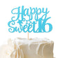 YCTHUNFISH Happy Sweet 16 Cake Topper, Glitter 16th Birthday Decoration, Light Blue, Bamboo Material