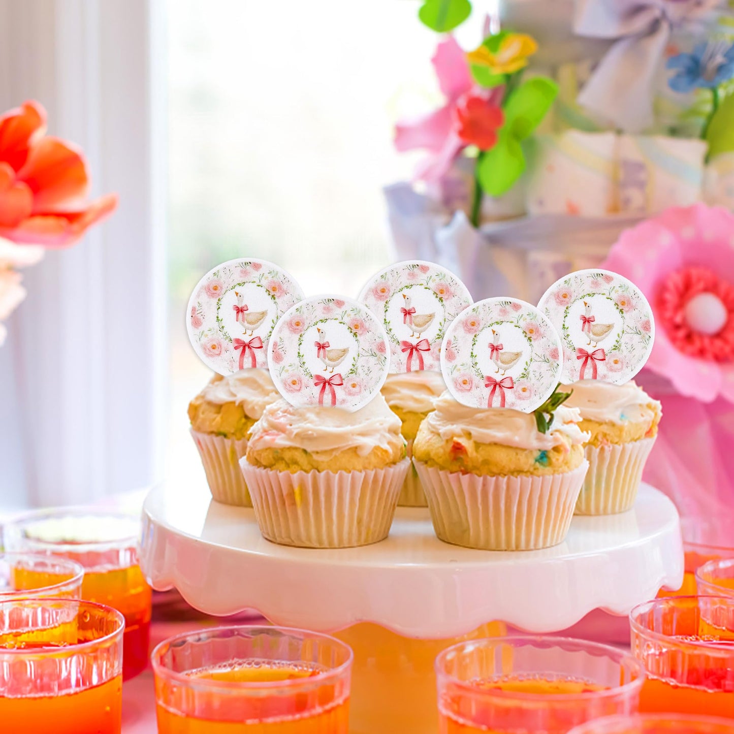 40Pcs Silly Goose Party Cupcake Toppers Wafer Paper Goose Birthday Party Decorations Kids Baby Boy Girl Party Cake Decorations