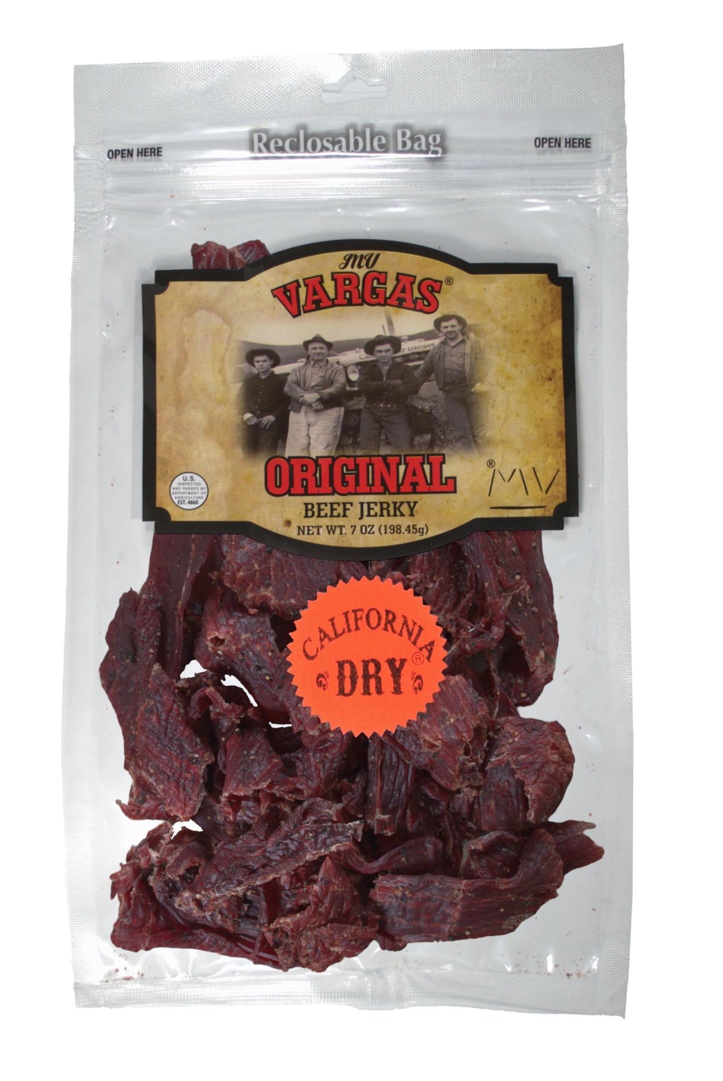 Mv Vargas California Dry Beef Jerky - Oriflavor Blendal Flavor - Extra Dry Style Jerky - 7 Oz