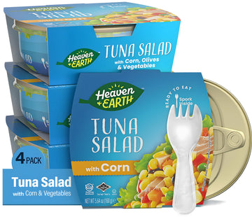 Heaven & Earth Ready to Eat Tuna Salad with Corn & Vegetables, 5.64oz (4 Pack) | Great Source of Protein | Travel Friendly Meals