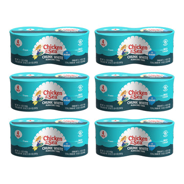 Chicken of the Sea Wild Caught Chunk White Albacore Tuna in Water, 5 oz Cans, 24-Count (6 Packs of 4-Count) - High Protein 100% 