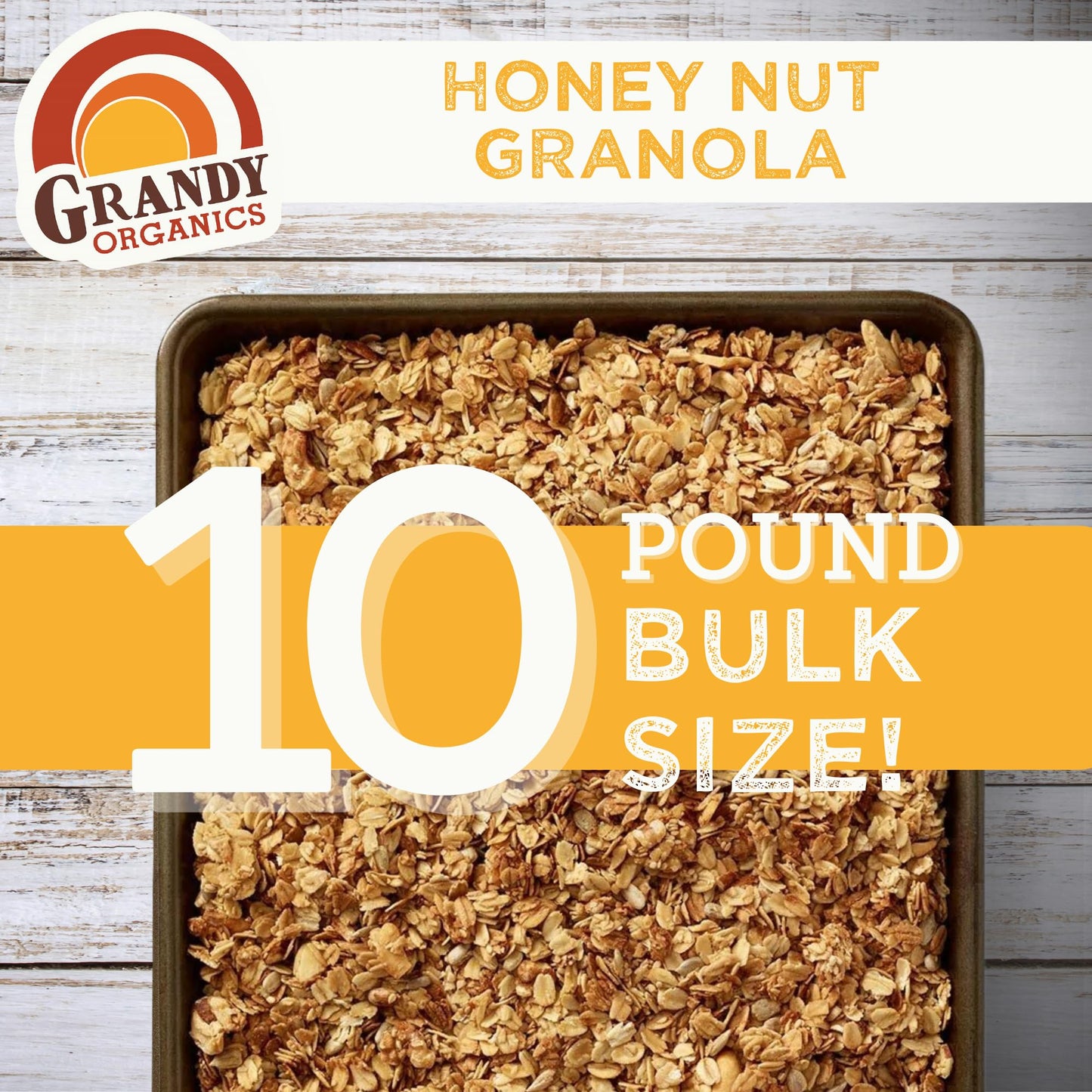 Grandy Organics Honey Nut Granola, 10 Pound Bulk Bag, Certified Organic, Gluten Free, Non-Gmo, Kosher, Plant Based Protein Grano
