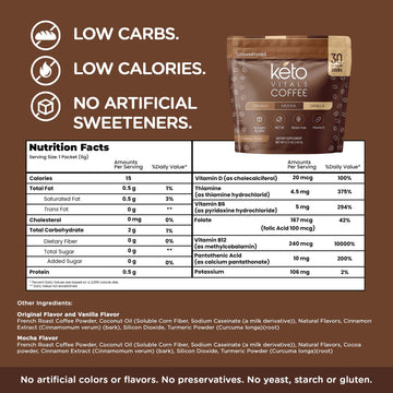 Keto Vitals Instant Keto Coffee Powder - Low-Calorie Unsweetened Instant Coffee Packets, Single Serve - Keto Coffee Instant Mix