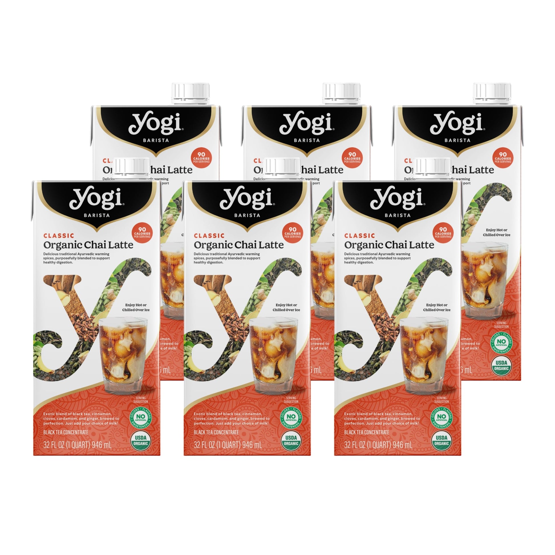 Yogi Barista Classic Organic Chai Latte - 32 Fluid Oz (6 Pack) - Organic Chai Tea Concentrate - Supports Healthy Digestion - Inc