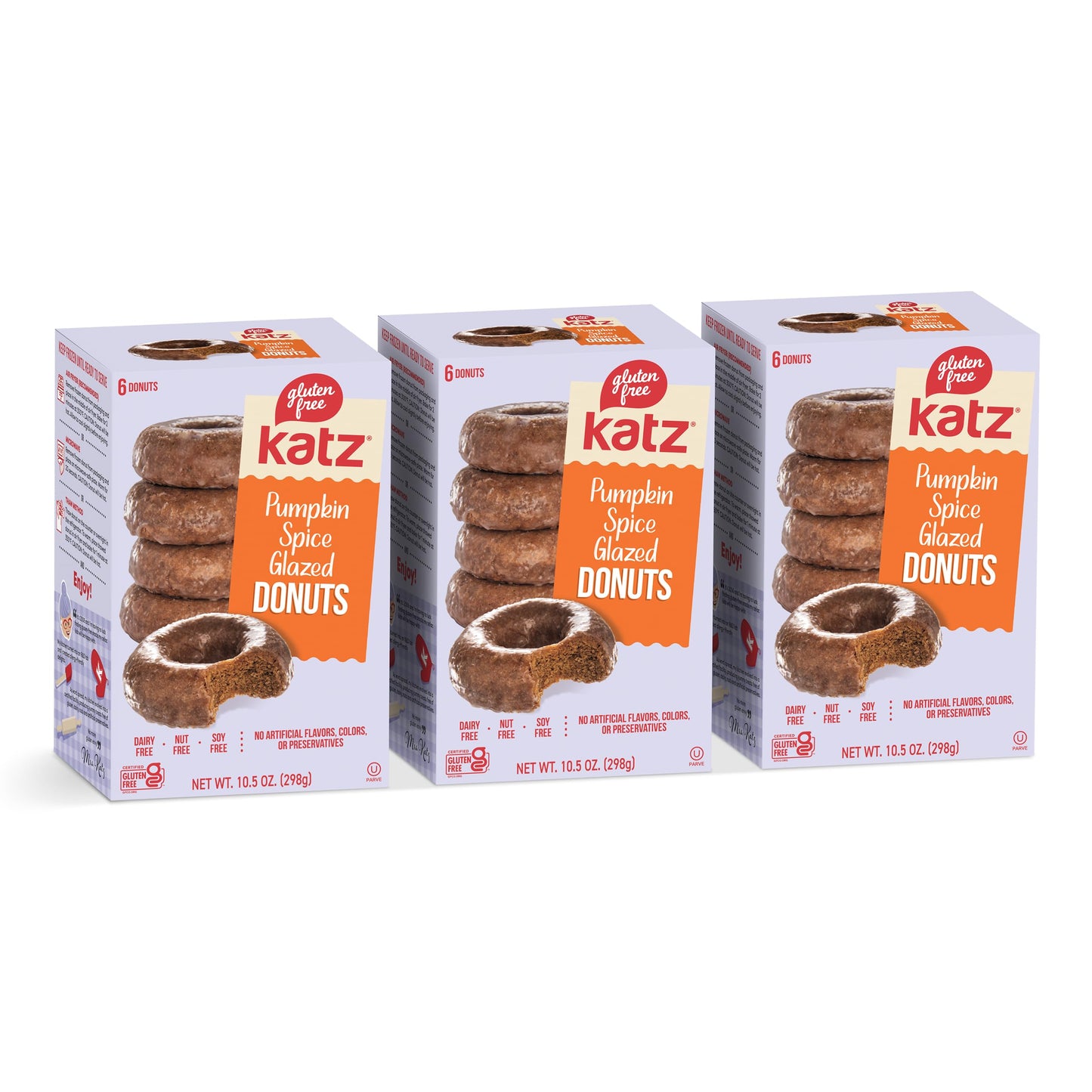 Katz Gluten Free Pumpkin Spice Glazed Donuts.Free of Dairy, Peanuts, Tree Nuts, and Sesame, No Artificial Color 10.5oz (3pk)