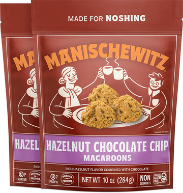 Manishewitz Hazelnut Chocolate Chip Macaroons, 10oz (2 Pack) | Coconut Macaroons | Resealable Bag | Dairy Free | Gluten Free Coc