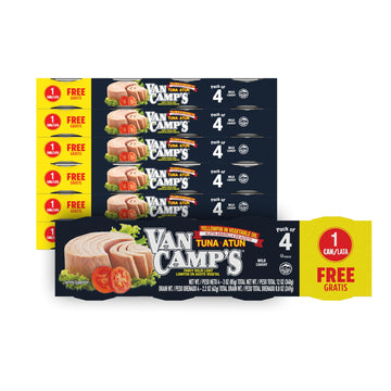 Van Camp's Seafood Solid Light Yellowfin Tuna in Vegetable Oil, 4-3 oz. Cans (Pack of 6), Wild Caught Canned Tuna