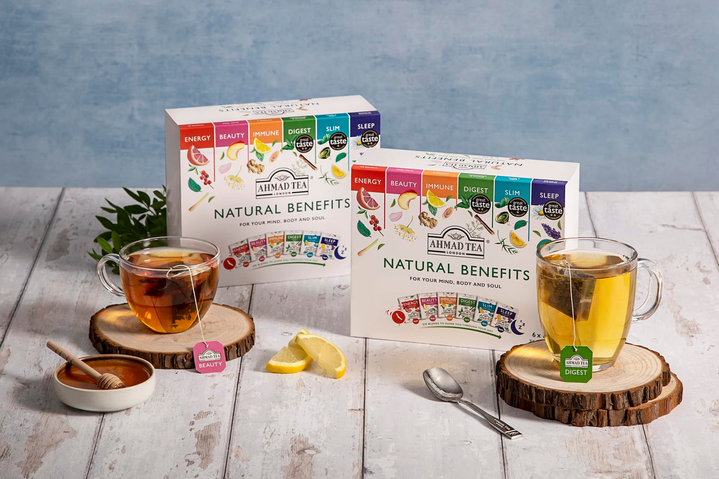 Ahmad Tea Natural Benefit Functional Tea Selection Pack | Green Teas, Fruit & Herbal Infusions | Perfect Herbal Tea Gift - 60 Teabag Sachets | 6 Blends