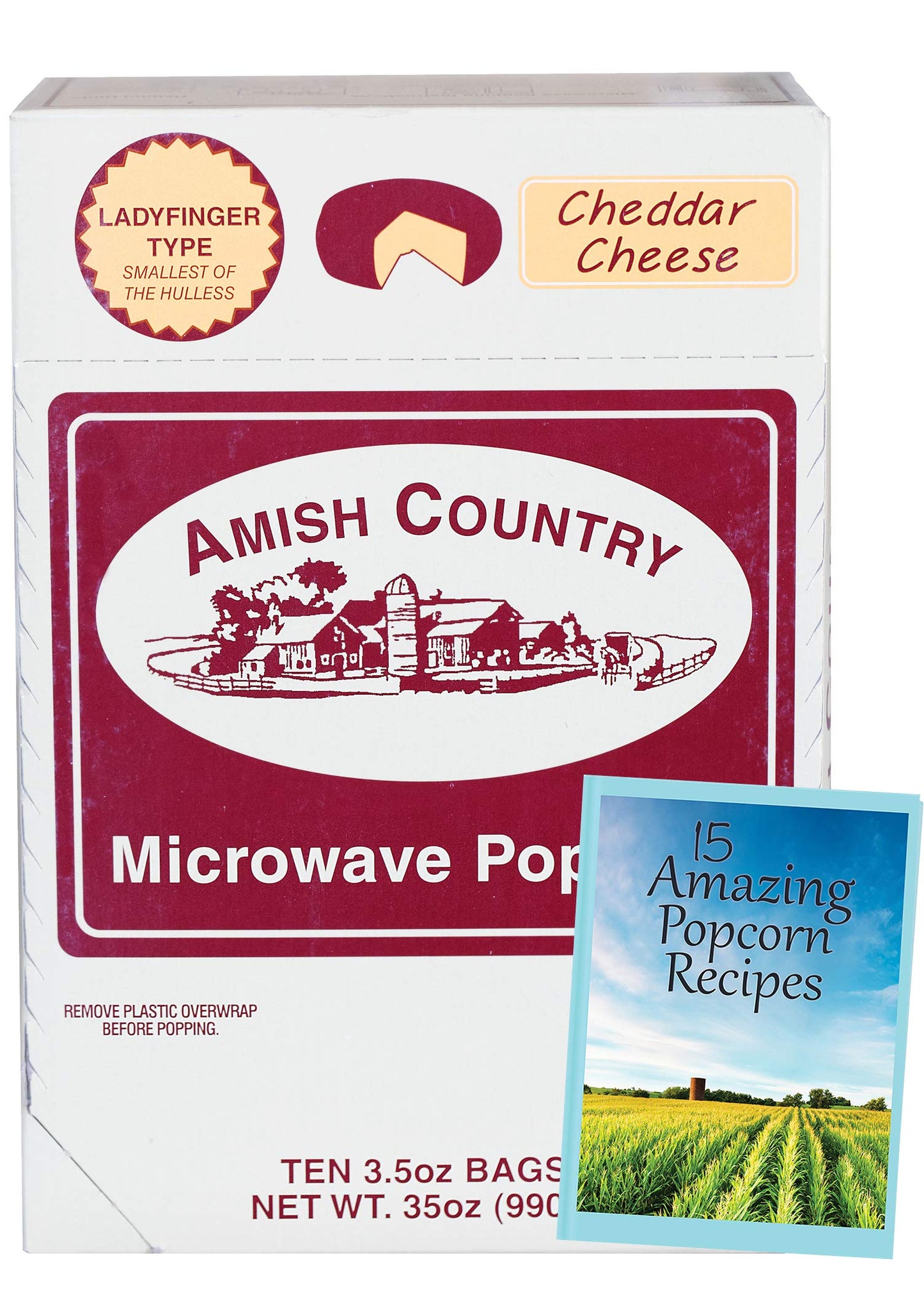 Amish Country Popcorn | Old Fashioned Microwave Popcorn | 10 Bags Cheddar Cheese Ladyfinger | Non-Gmo, Gluten Free, Microwaveabl