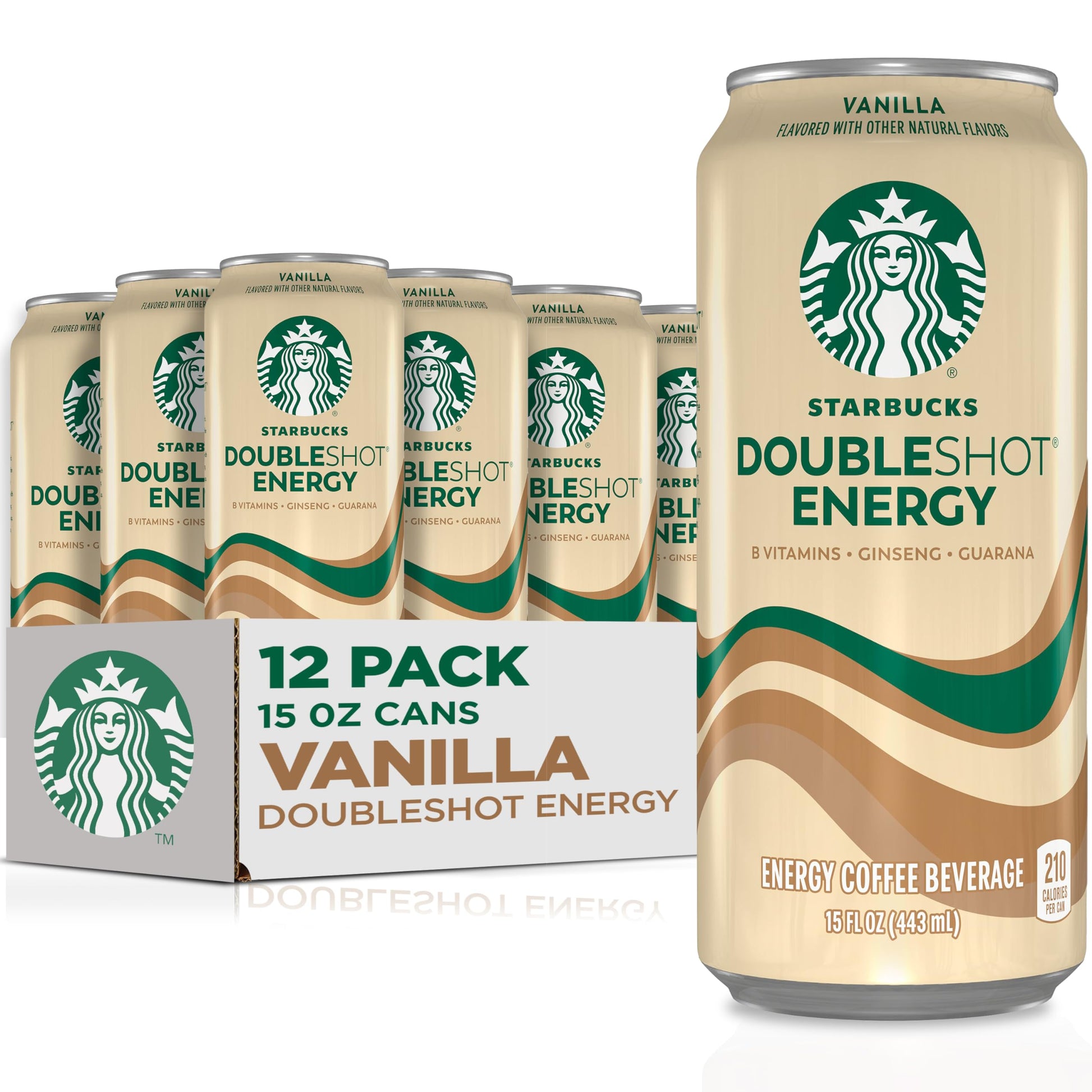 Starbucks Doubleshot Energy Drink Coffee Beverage, Vanilla, Iced Coffee, 15 fl oz Cans (12 Pack) (Packaging May Vary)