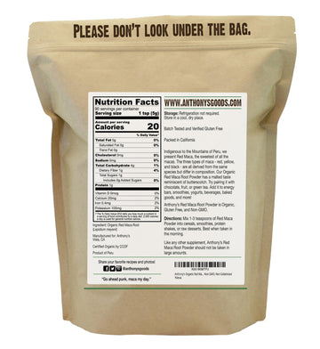 Anthonys Organic Red Maca Powder  1 lb  Raw  Gluten Free  Non GMO  Non Gelatinized