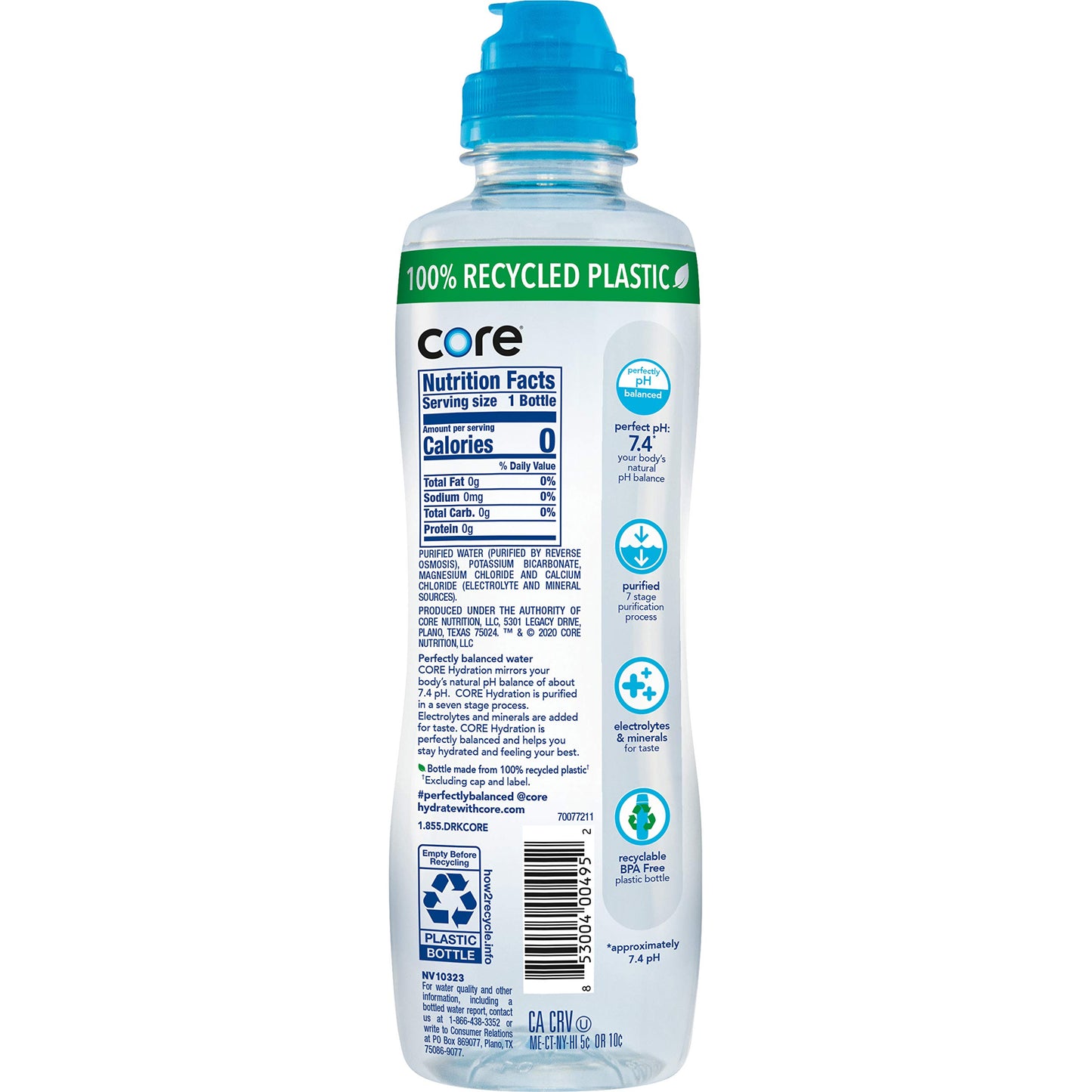 Core Hydration Perfectly Balanced Water, 23.9 fl oz Sport Cap Bottle, Pack of 24 - Refreshing Hydration for Active Lifestyles