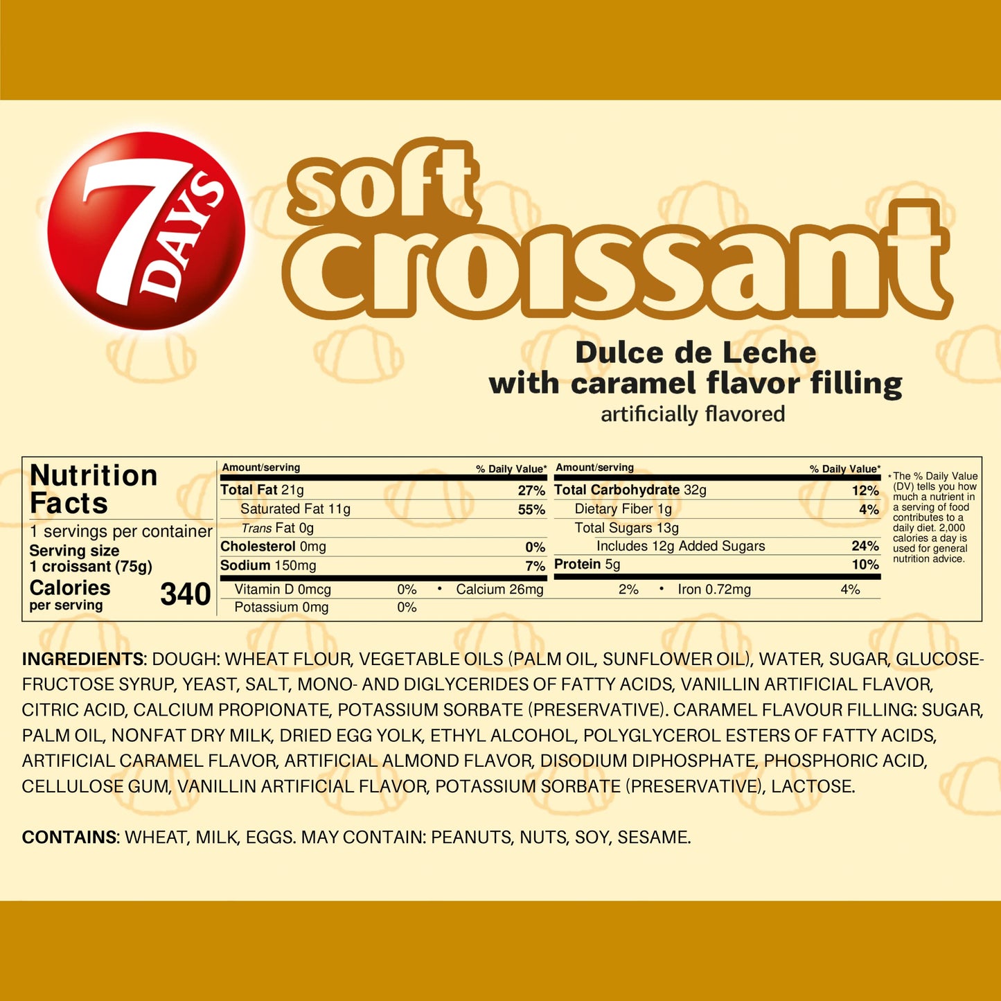 7Days Soft Croissant, Caramel - Dulce De Leche, Breakfast Pastry, Individually Wrapped On The Go Snack, Non-GMO (Pack of 6)