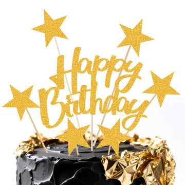 EDSG Personalized Birthday Cake Topper, Multicolor Glitter, 4.7x7 inches, Gold, Model 1519113, Custom Decoration for Any Name/Age