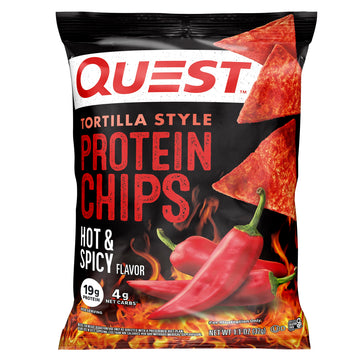 Quest Nutrition Tortilla Style Protein Chips, Hot & Spicy, 19g of Protein, 4g Net Carbs, Gluten Free, 1.1 Ounce (Pack of 12)