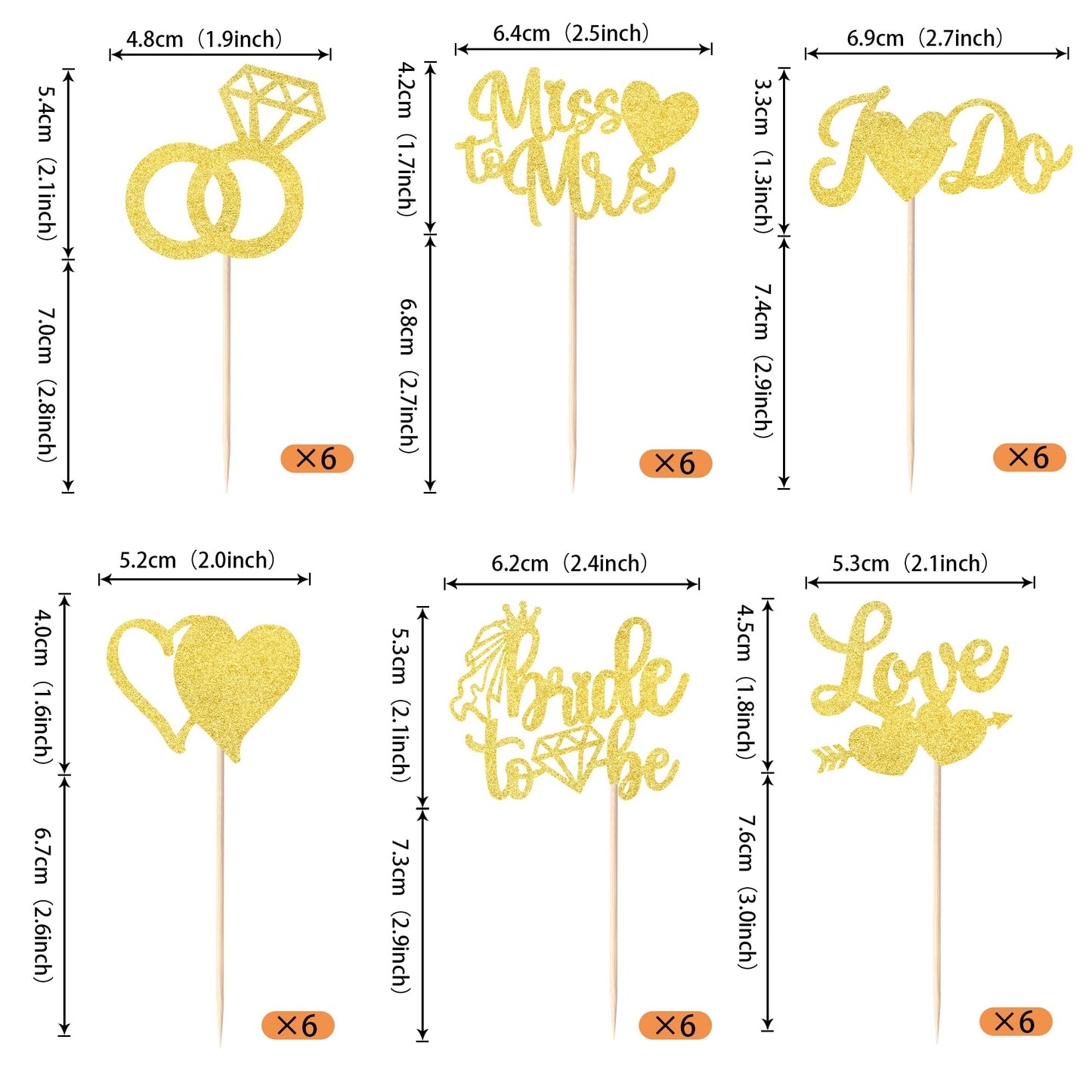 YCTHUNFISH Bridal Shower Cupcake Toppers, 36 Pack Glitter Diamond Ring Picks, Gold, Bamboo