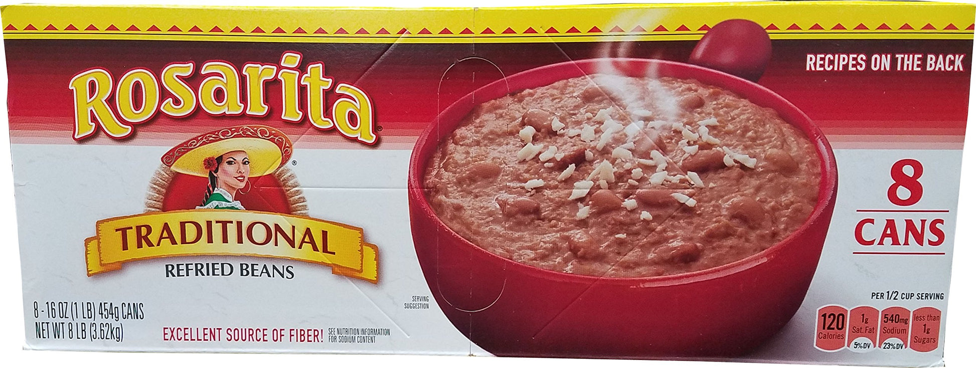 Rosarita Traditional Refried Beans, 16 Ounce (Pack of 8)