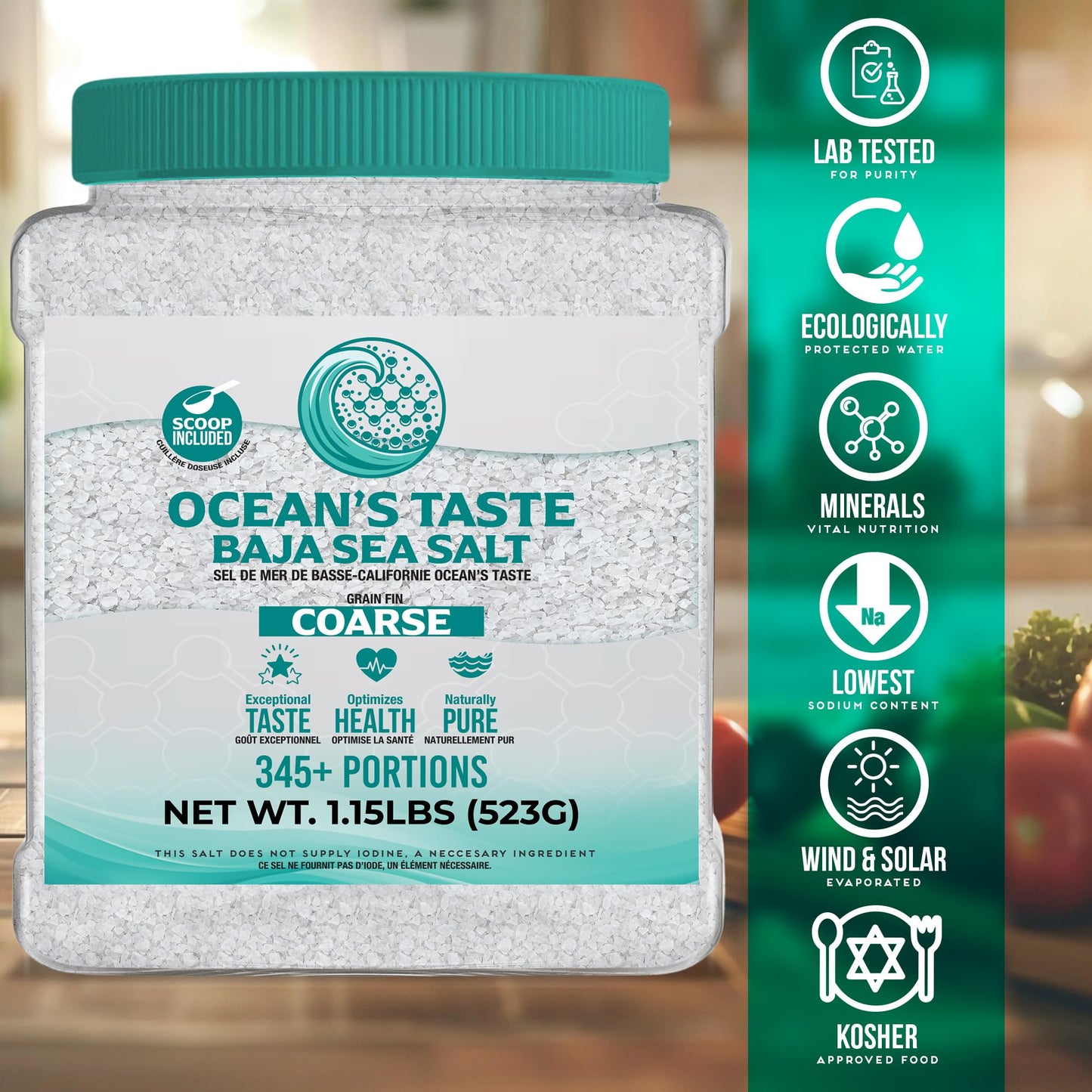 1.15 Pound Jar Oceans Taste Baja Sea Salt, Coarse Natural Grain, 4X More Minerals than Celtic Salt, 30% Less Sodium, Mineral Sa