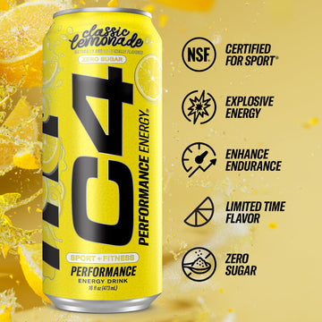 Cellucor C4 Energy Drink  Lemonade Limited Edition Carbonated  Sugar Free Pre Workout Performance Drink with no Artificial Colors or Dyes  16oz Pack of 12