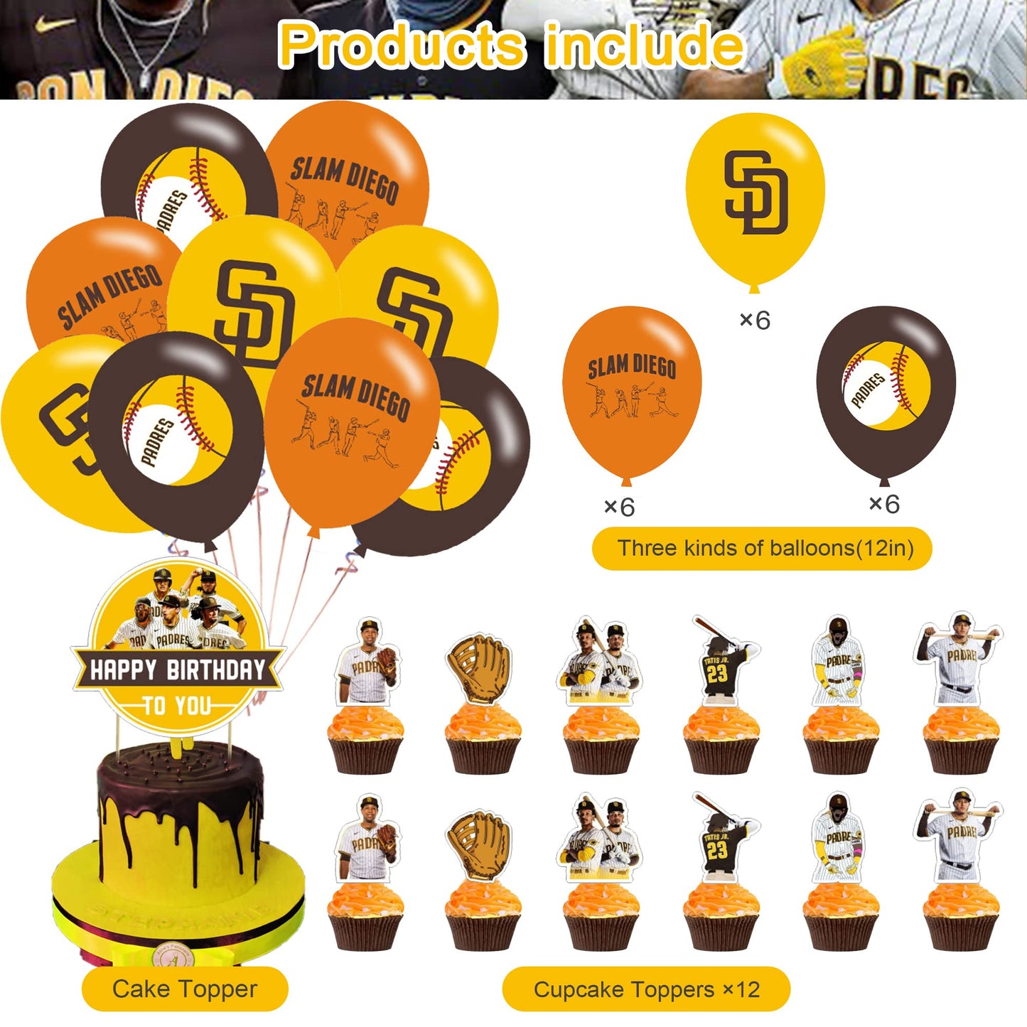 Baseball Team San-Diego Party Decorations,Birthday Party Supplies For Baseball Team San-Diego Party Supplies Includes Banner - C