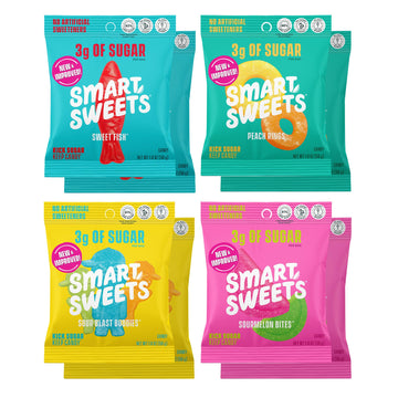Smartsweets Variety Pack, 1.8Oz (Pack Of 8), Candy With Low Sugar & Calorie, Healthy Snacks For Kids & Adults - Sweet Fish, Sourmelon Bites, Peach Rings, Sour Blast Buddies