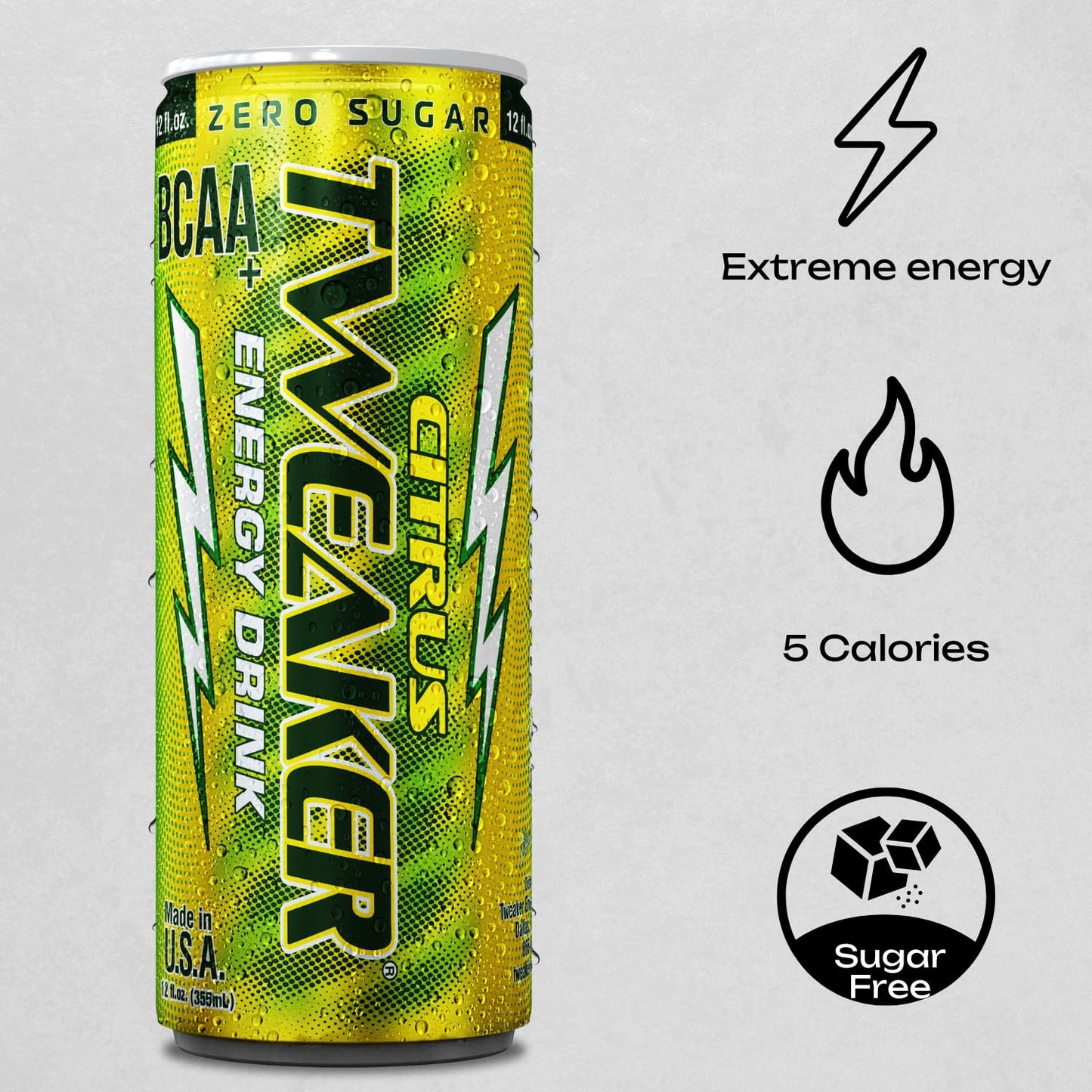 Tweaker Energy Drink Pre Workout, Sugar Free, Low Calorie, 110 mg Caffeine, 12 oz, Pack of 12, Citrus Flavor
