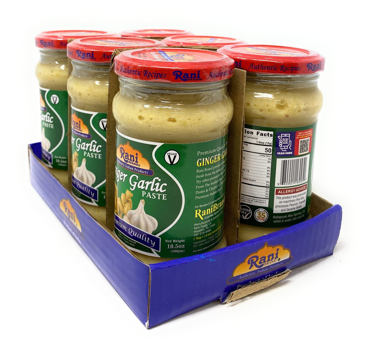 Rani Ginger Garlic Cooking Paste 10.58Oz (300G) Glass Jar, Pack Of 5+1 Free ~ Vegan | Gluten Free | Non-Gmo | No Colors | Indian Origin