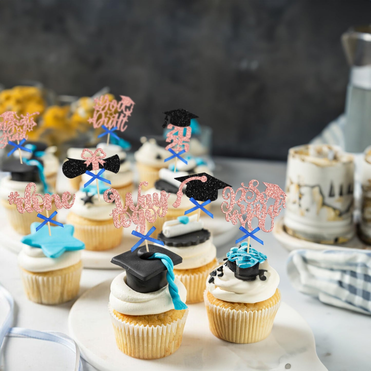Gyufise Graduation Cupcake Toppers - 2024 Class Of 2024 & Congrats Grad Picks - Rose Gold