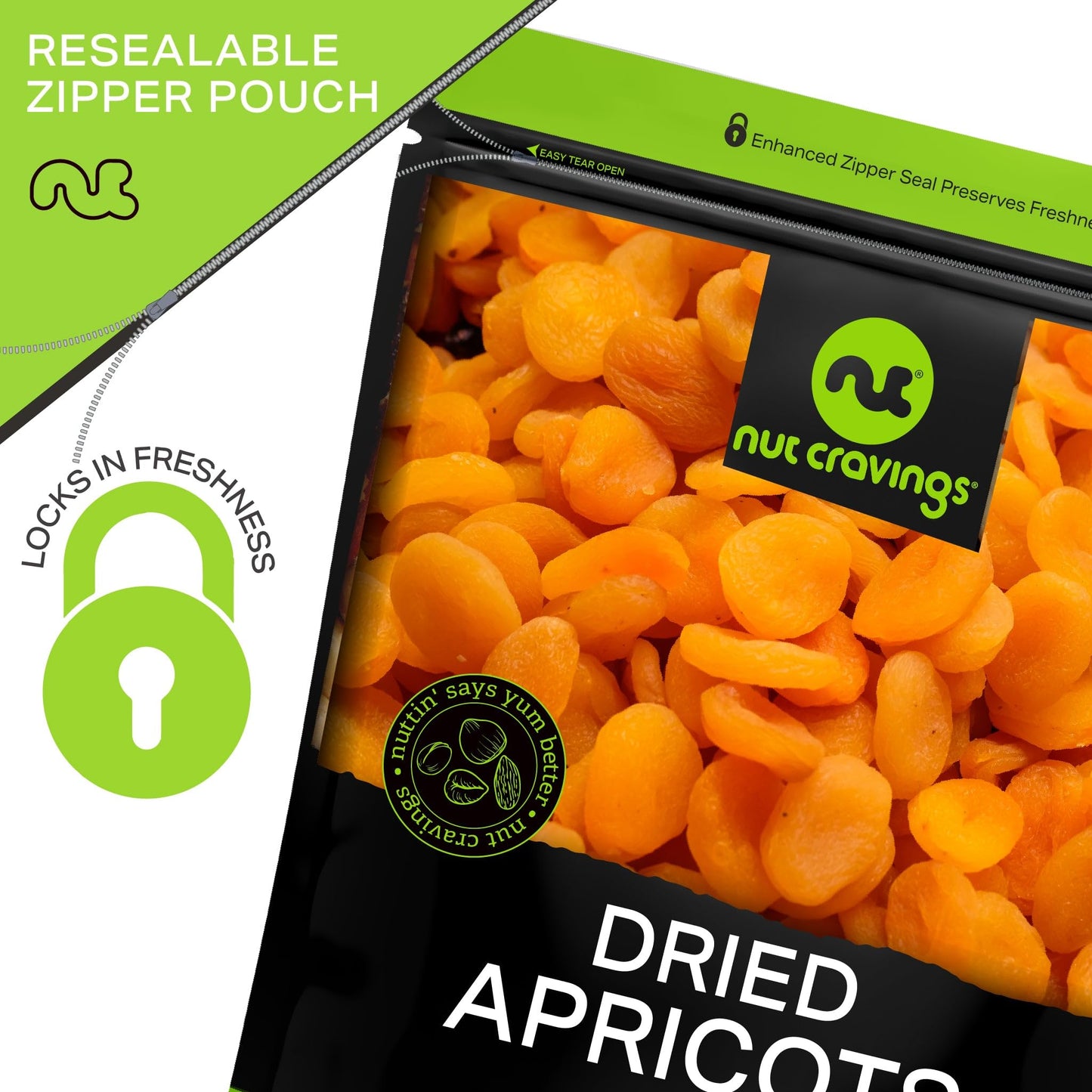 NUT CRAVINGS - Sun Dried Turkish Apricots, No Sugar Added, Unsweetened (16oz, 1 LB) Bulk Dry Fruits Packed Fresh in Resealable B
