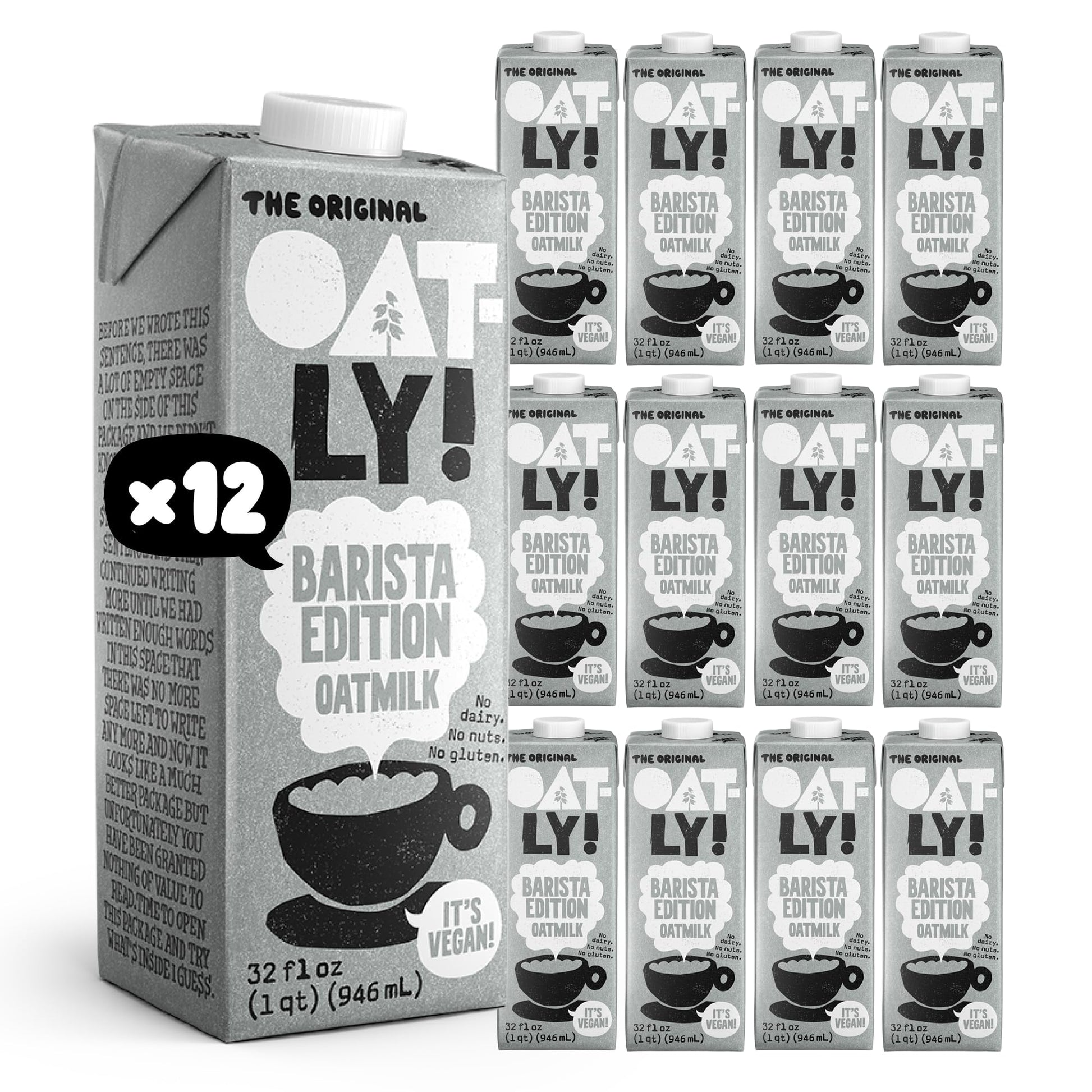 Oatly Barista Edition Oat Milk - Crafted for Coffee | Dairy-Free, Plant-Based, Shelf-Stable Milk that makes Perfect Foam (32 oz,