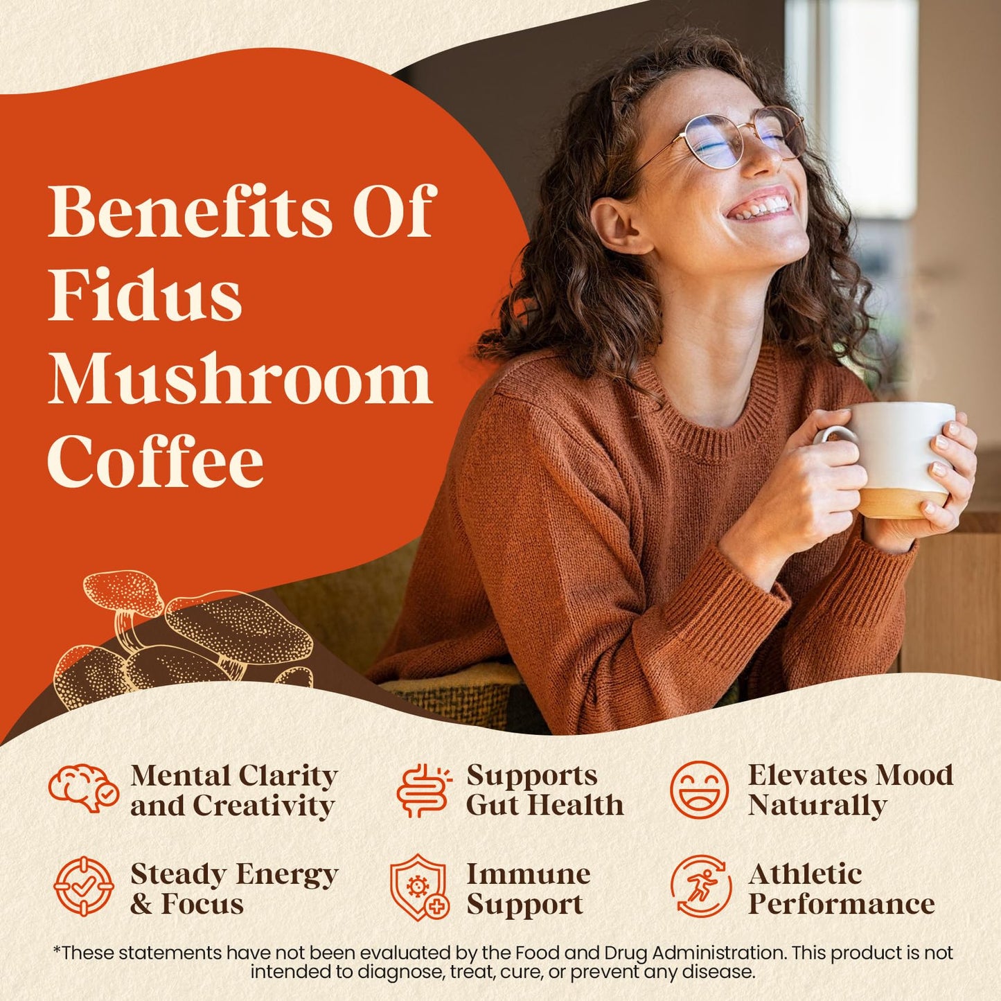 Fidus 16 in 1 Mushroom Coffee with 80 000mg Adaptogenic Mushrooms with Ashwagandha  Probiotic  Magnesium and Lions Mane Instant Mushroom Coffee for Focus  Energy  Immunity & Digestion  40 Servings
