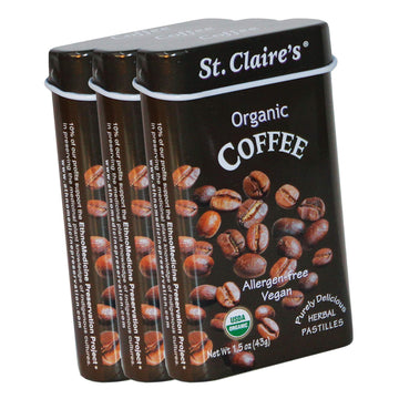 St. Claire'S Organic Herbal Pastilles, (Coffee, 1.5 Ounce Tin, Bundle Of 3) | Gluten-Free, Vegan, Gmo-Free, Plant-Based, Allerge