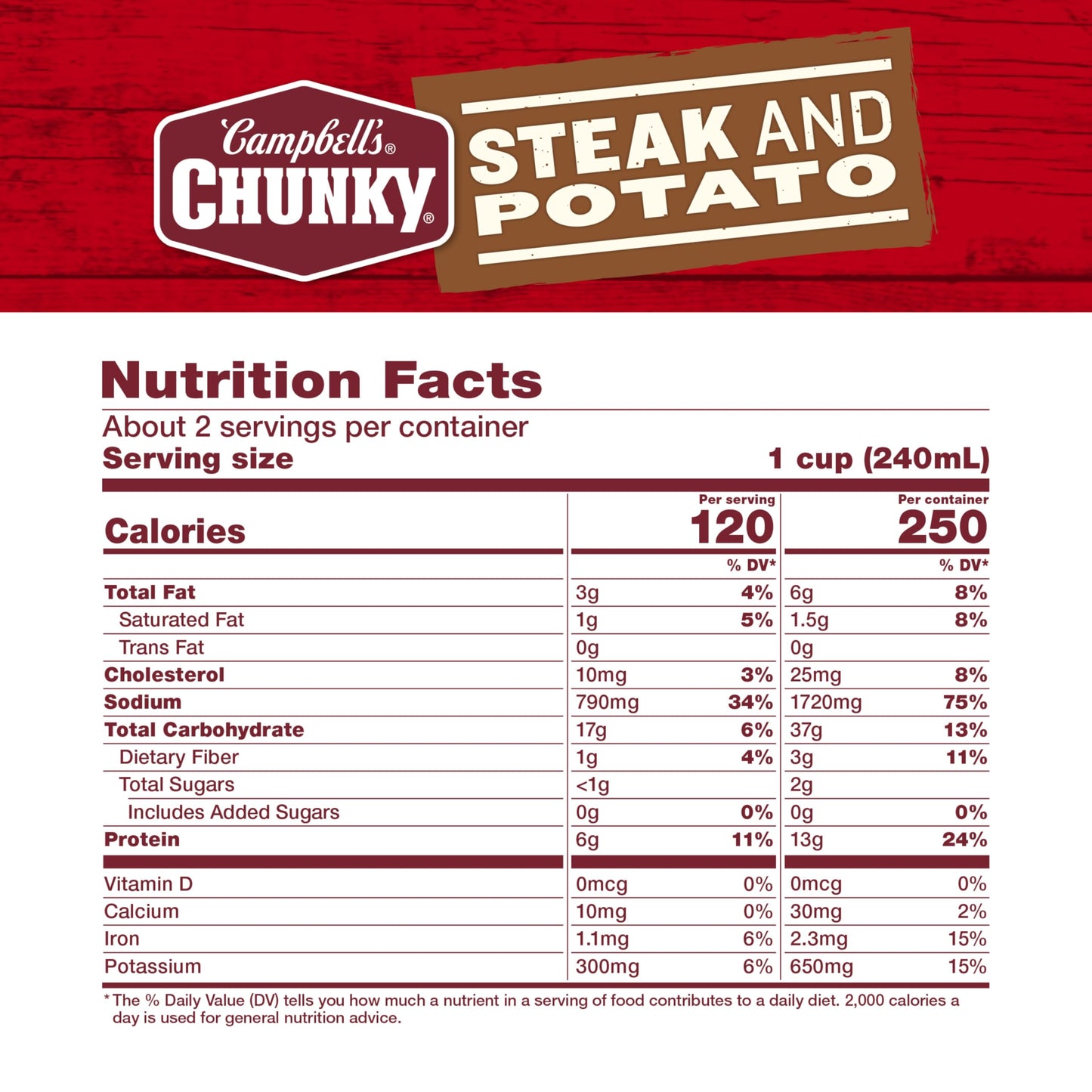 Campbells Chunky Soup, Steak And Potato Soup, 18.8 Ounce Can