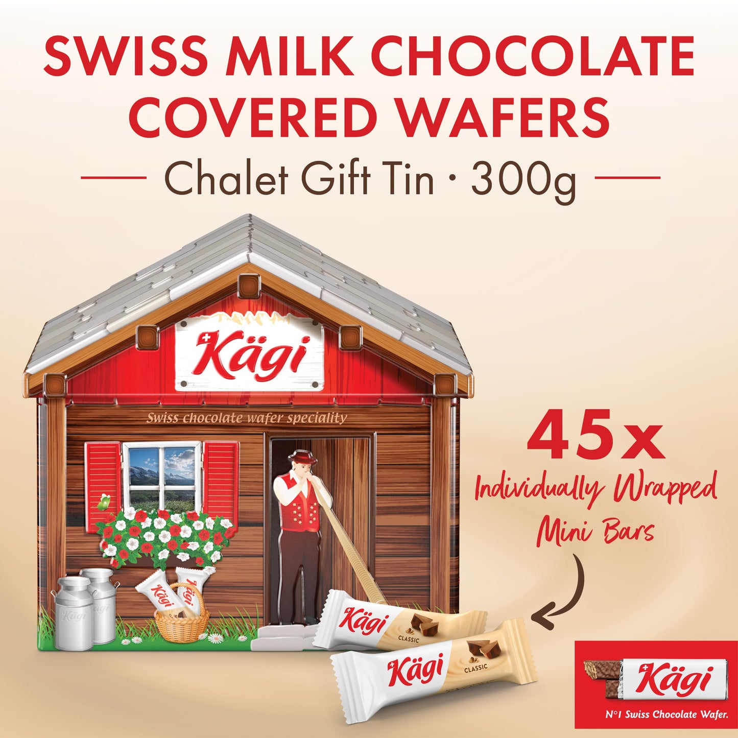 Kägi Swiss Milk Chocolate Mini Wafers, Crispy Coated  , 300g, Brown, Individually Wrapped, Collector’s Gift Box