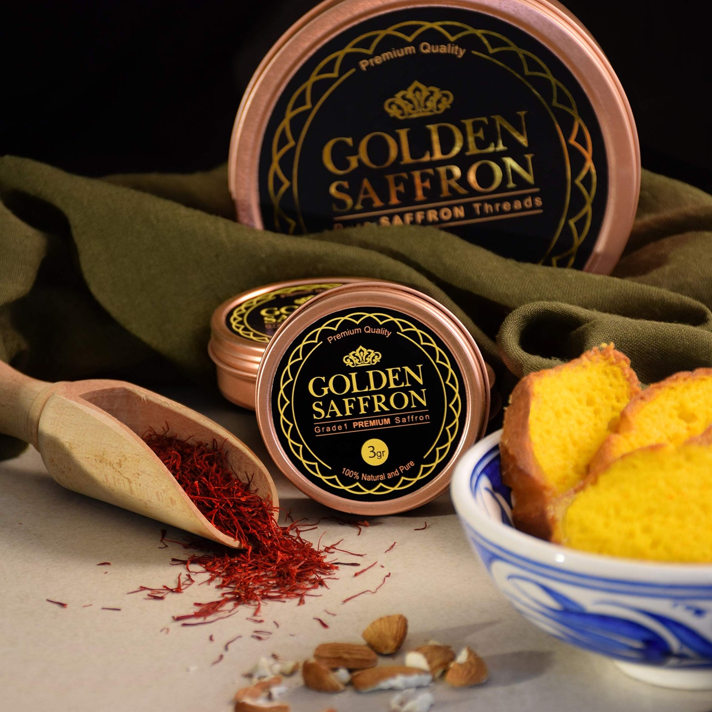 Golden Saffron, Finest Pure Premium All Red Saffron Threads, Grade A+ Super Negin, Non-Gmo Verified. For Tea, Paella, Rice, Desserts, Golden Milk And Risotto (3 Grams)
