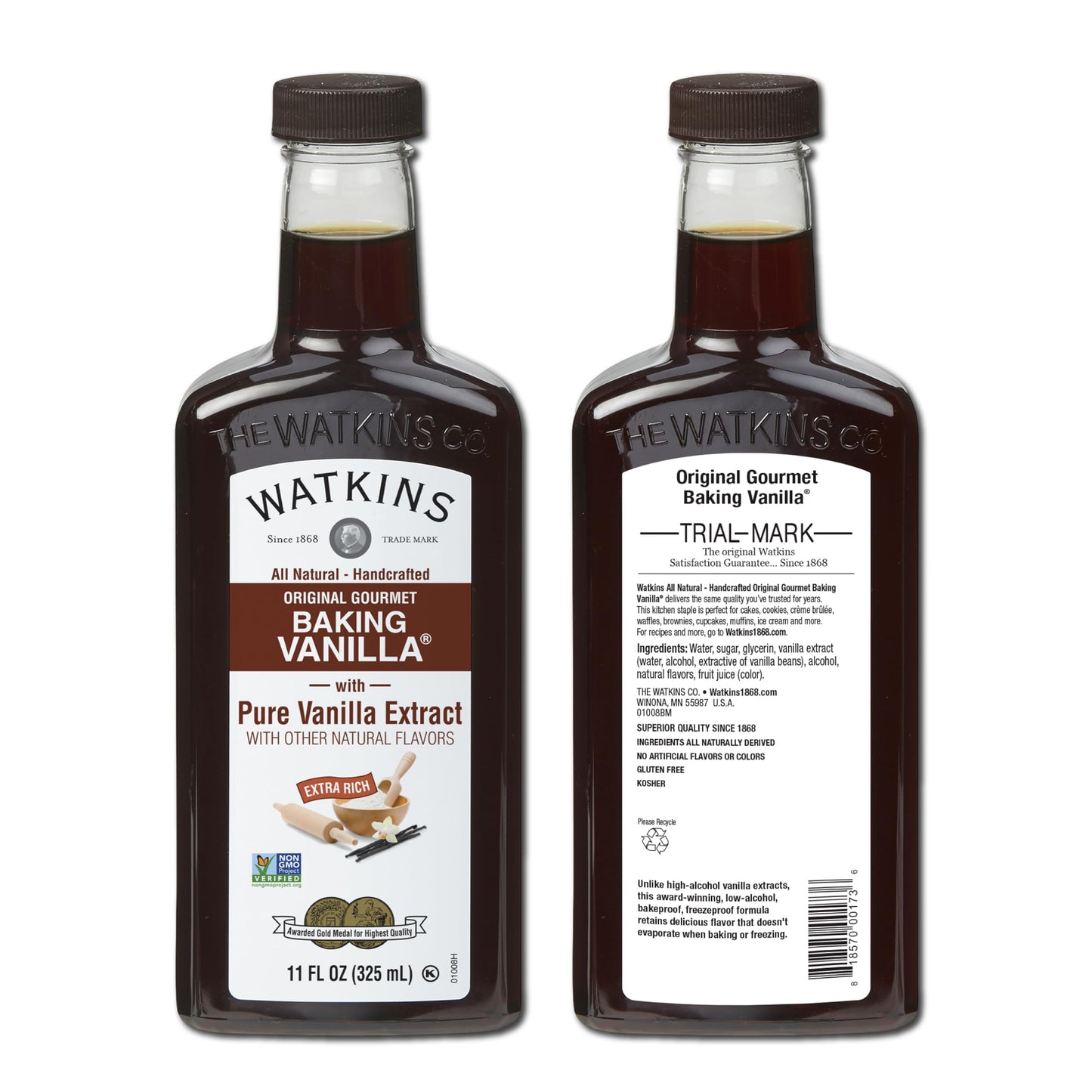 Watkins All Natural Original Gourmet Baking Vanilla, with Pure Vanilla Extract, 11 ounces Bottle, 1 Count (Packaging May Vary)