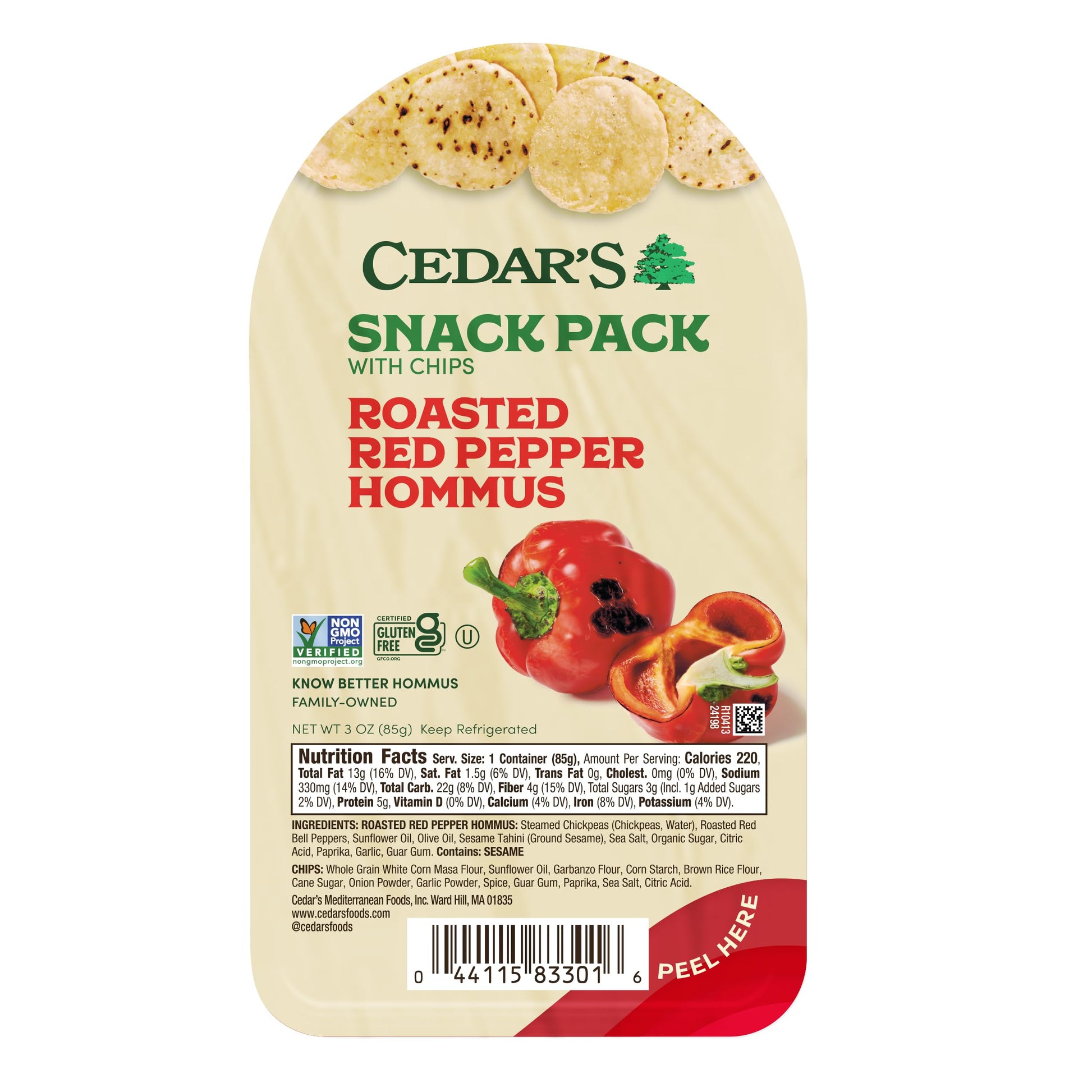Cedars Roasted Red Pepper Hummus with Chips Snack Pack
