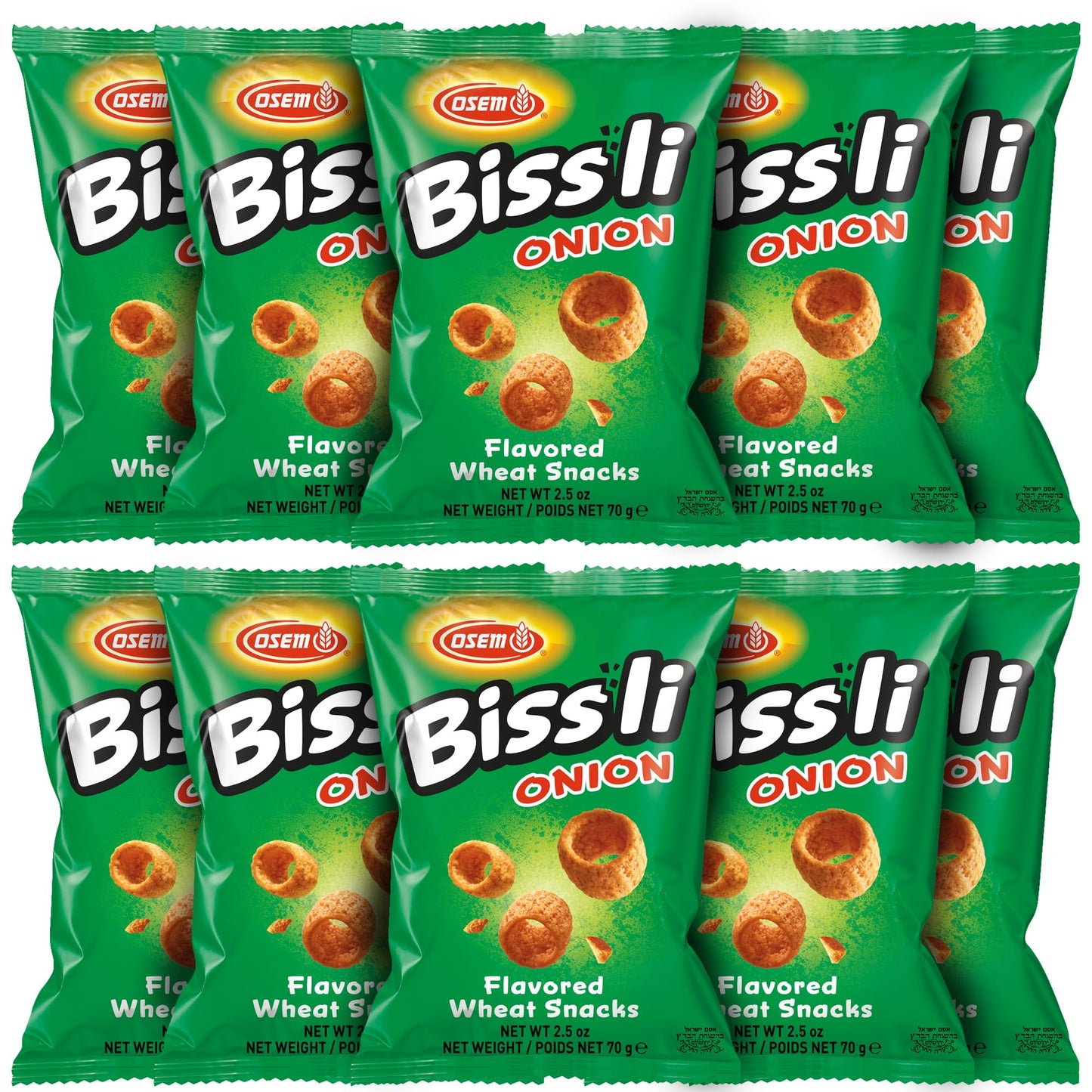 Osem Bissli Onion Flavored Crunchy Wheat Snack -No Food Coloring or Preservatives, 2.5 Ounce Bags (Pack of 10)
