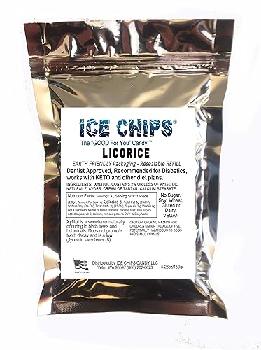 Ice Chips Xylitol Candy In Large 5.28 Oz Resealable Pouch; Low Carb & Gluten Free (Licorice)