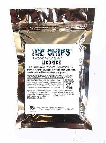 Ice Chips Xylitol Candy In Large 5.28 Oz Resealable Pouch; Low Carb & Gluten Free (Licorice)