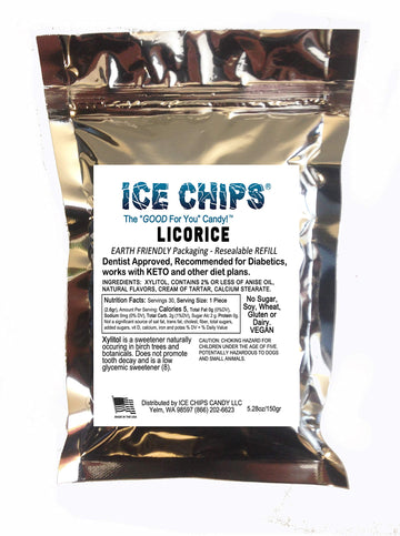 Ice Chips Xylitol Candy In Large 5.28 Oz Resealable Pouch; Low Carb & Gluten Free (Licorice)