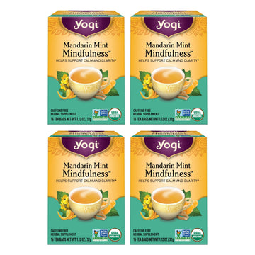 Yogi Tea Mandarin Mint Mindfulness - 16 Tea Bags Per Pack (4 Pack) - Organic Mandarin Mint Tea - Calming Herbal Tea - Includes A