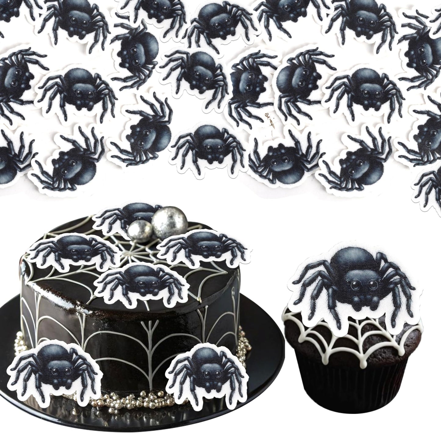 60 Pcs Edible Halloween Spider Cupcake Toppers Wafer Paper Black Horror Spider Cupcake Picks Edible Halloween Party Decorations For Baby Shower Birthday Party Cake Food Decorations Supplies