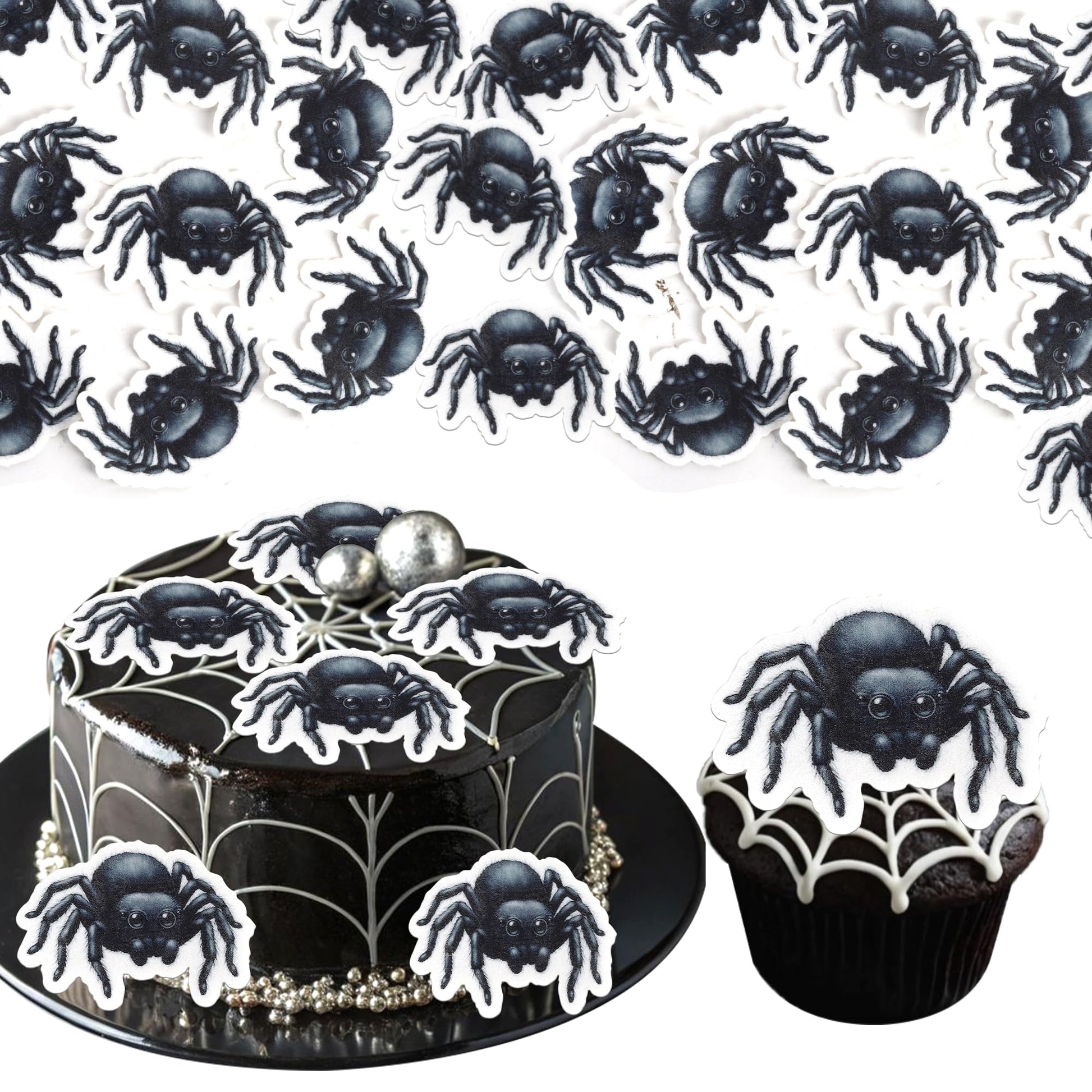 60 Pcs Edible Halloween Spider Cupcake Toppers Wafer Paper Black Horror Spider Cupcake Picks Edible Halloween Party Decorations For Baby Shower Birthday Party Cake Food Decorations Supplies