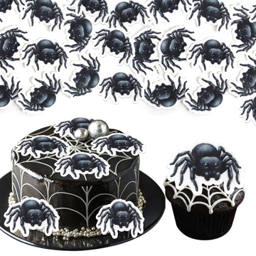 60 Pcs Edible Halloween Spider Cupcake Toppers Wafer Paper Black Horror Spider Cupcake Picks Edible Halloween Party Decorations For Baby Shower Birthday Party Cake Food Decorations Supplies