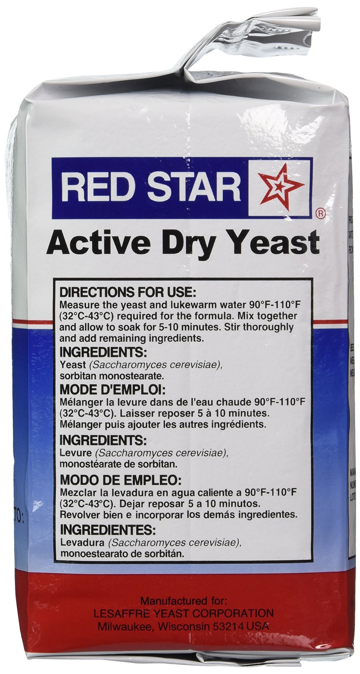 Red Star Active Dry Yeast, 2 lb Pouch, Ideal for Baking, White Blue and Red Packaging, High-Quality Yeast for Home Bakers