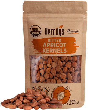 Berrilys Organic Bitter Apricot Kernels - Usda Certified Organic Bitter Apricot Seeds - Natural & Non-Gmo, Enhanced Quality Kernals, No Sulfur Or Additives - 16 Oz