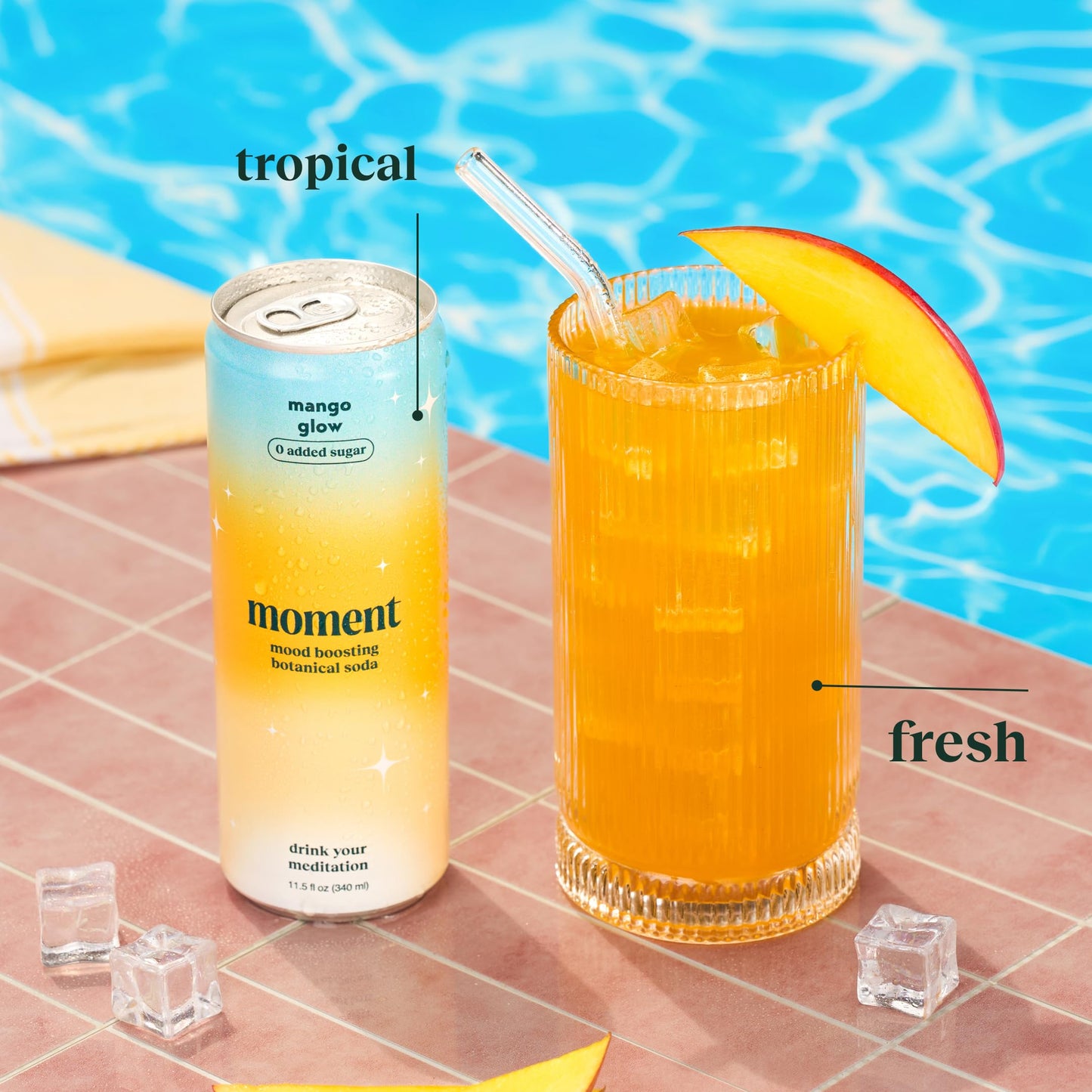 Drink Your Meditation Moment Botanical Soda Soft Drink - Mango Glow, 0 Sugar, 0 Caffeine, 11.5 Fl Oz (Pack of 12)